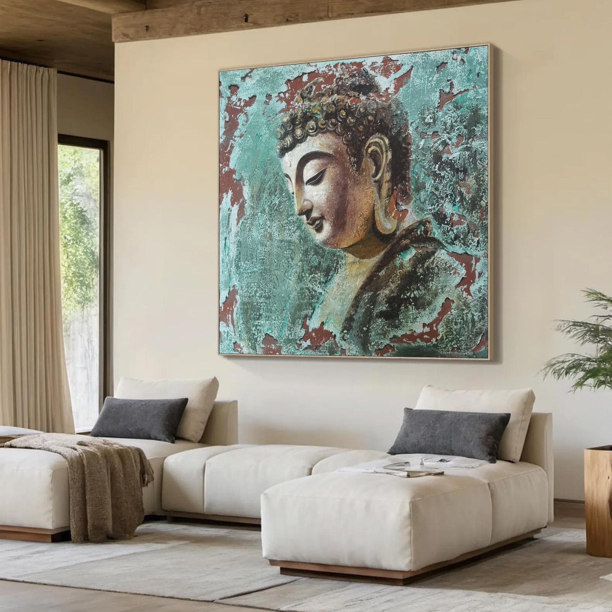 Textured Buddha Oil Painting, Serene Meditation Wall Art, Tranquil Spiritual Artwork – Black Abstract 3D Texture Wall Art | T
