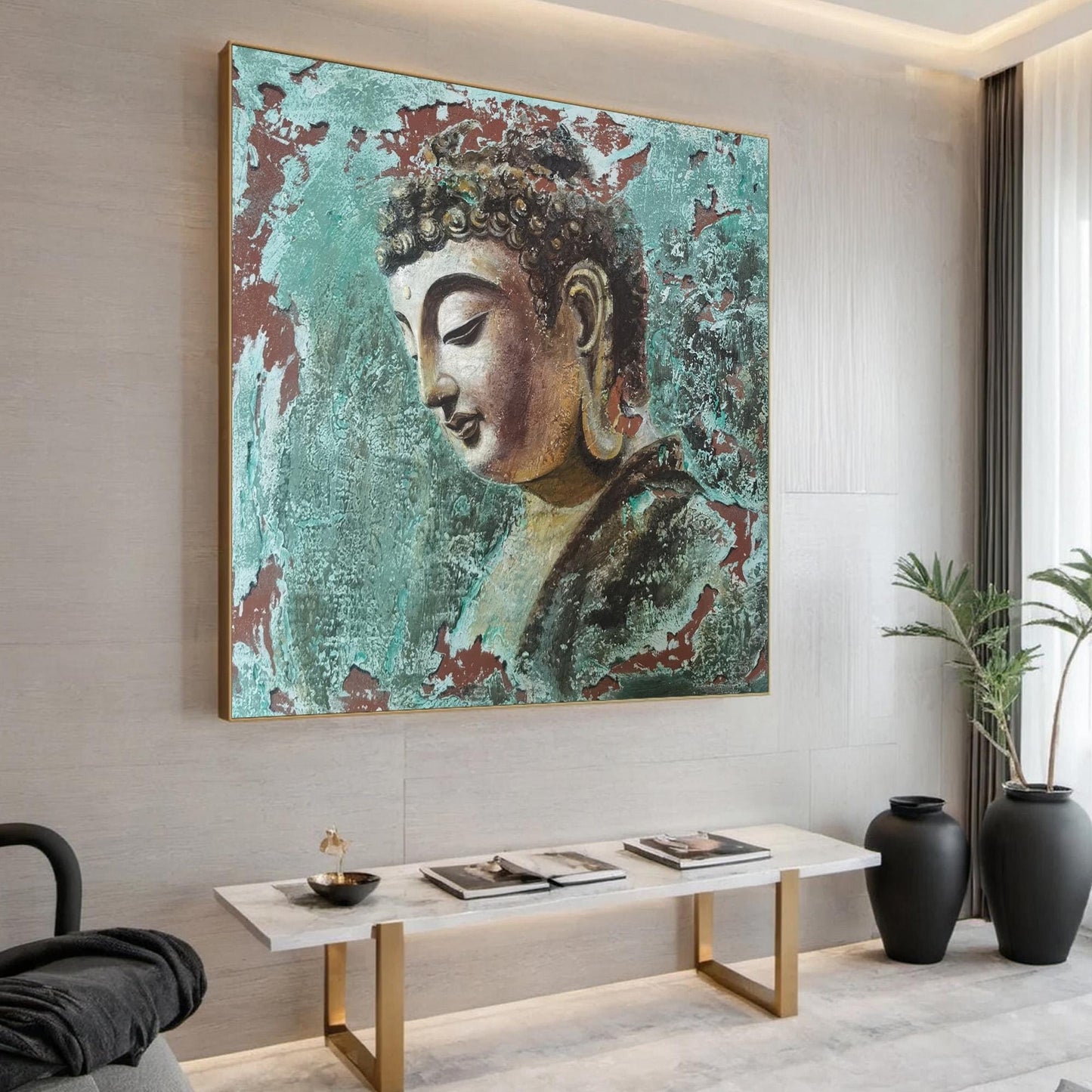 Textured Buddha Oil Painting, Serene Meditation Wall Art, Tranquil Spiritual Artwork – Black Abstract 3D Texture Wall Art | T