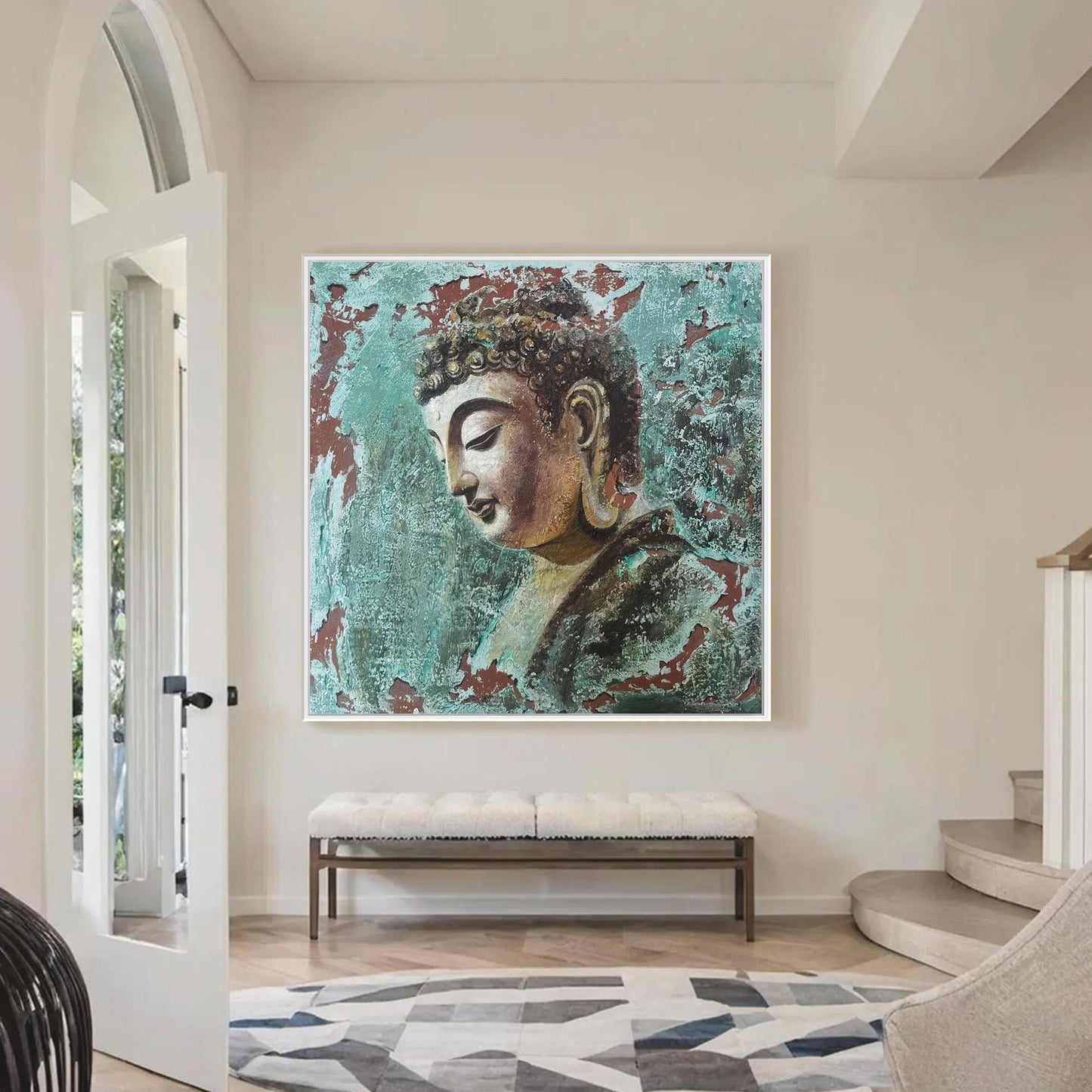 Textured Buddha Oil Painting, Serene Meditation Wall Art, Tranquil Spiritual Artwork – Black Abstract 3D Texture Wall Art | T