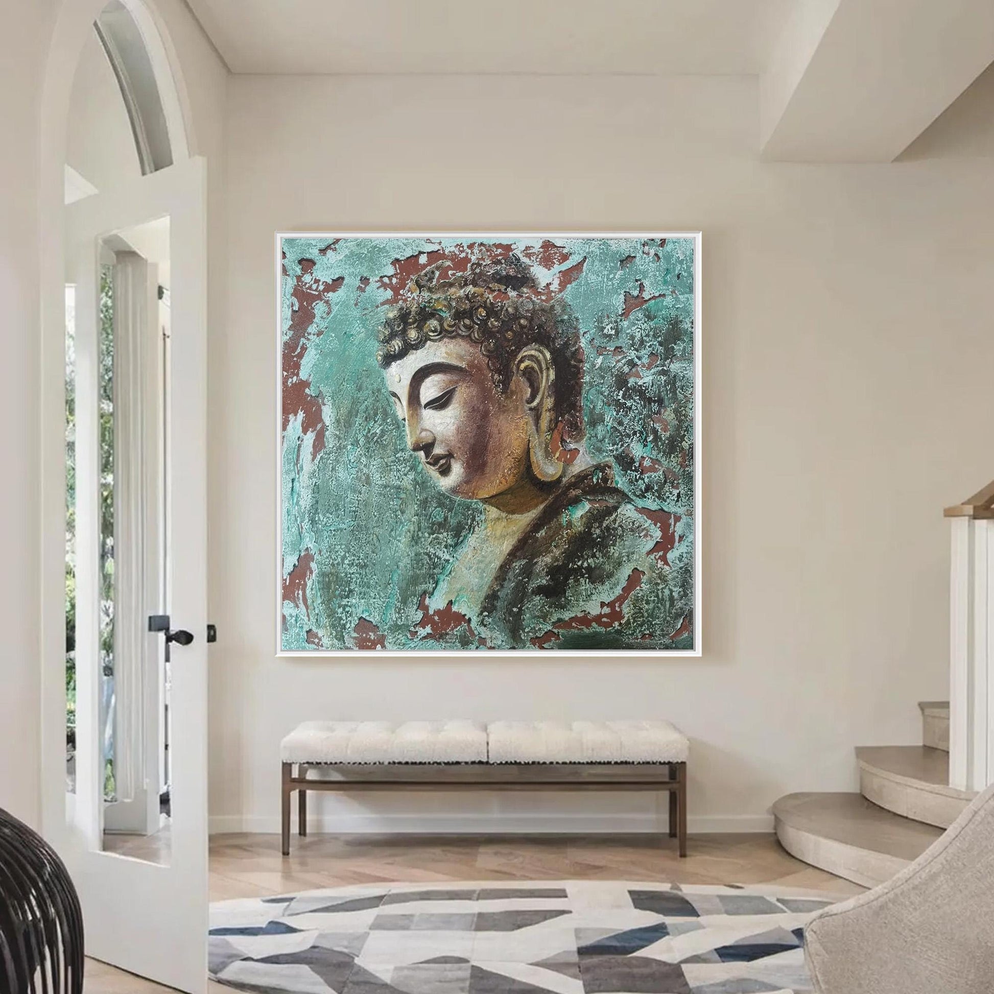 Textured Buddha Oil Painting, Serene Meditation Wall Art, Tranquil Spiritual Artwork – Black Abstract 3D Texture Wall Art | T