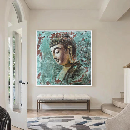 Textured Buddha Oil Painting, Serene Meditation Wall Art, Tranquil Spiritual Artwork – Black Abstract 3D Texture Wall Art | T