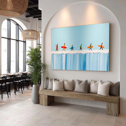 Vibrant Surfers – Colorful Beach Seascape Wall Art | Oil Painting, view 2