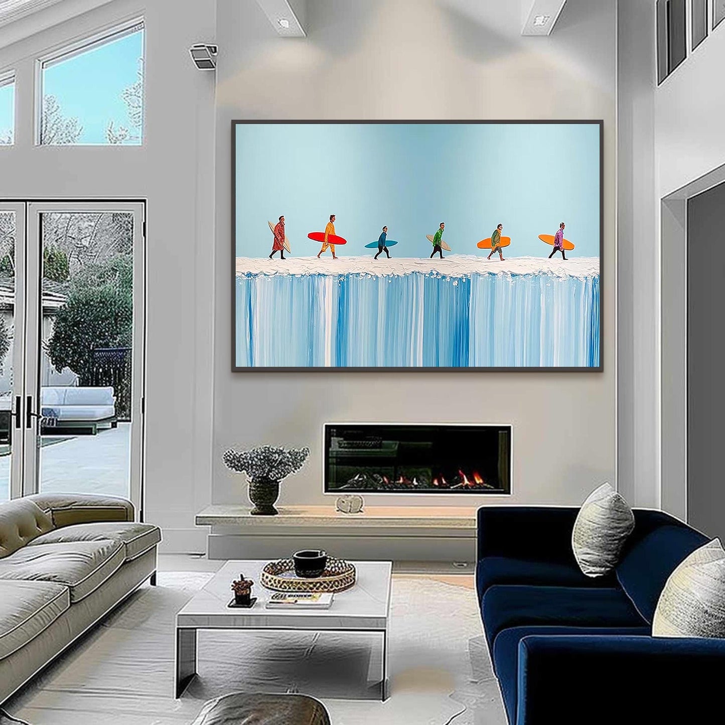 Colorful Coastal Beach Seascape Wall Art – Vibrant Surfers