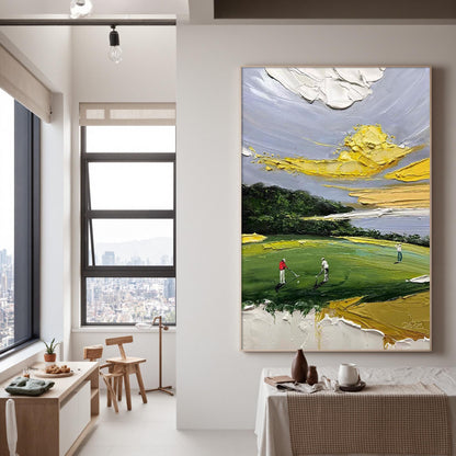 Impasto Golf Course Painting, Textured Sports Art, Man Cave Decor – Figurative Figure Portrait Wall Art | Impasto Painting, v
