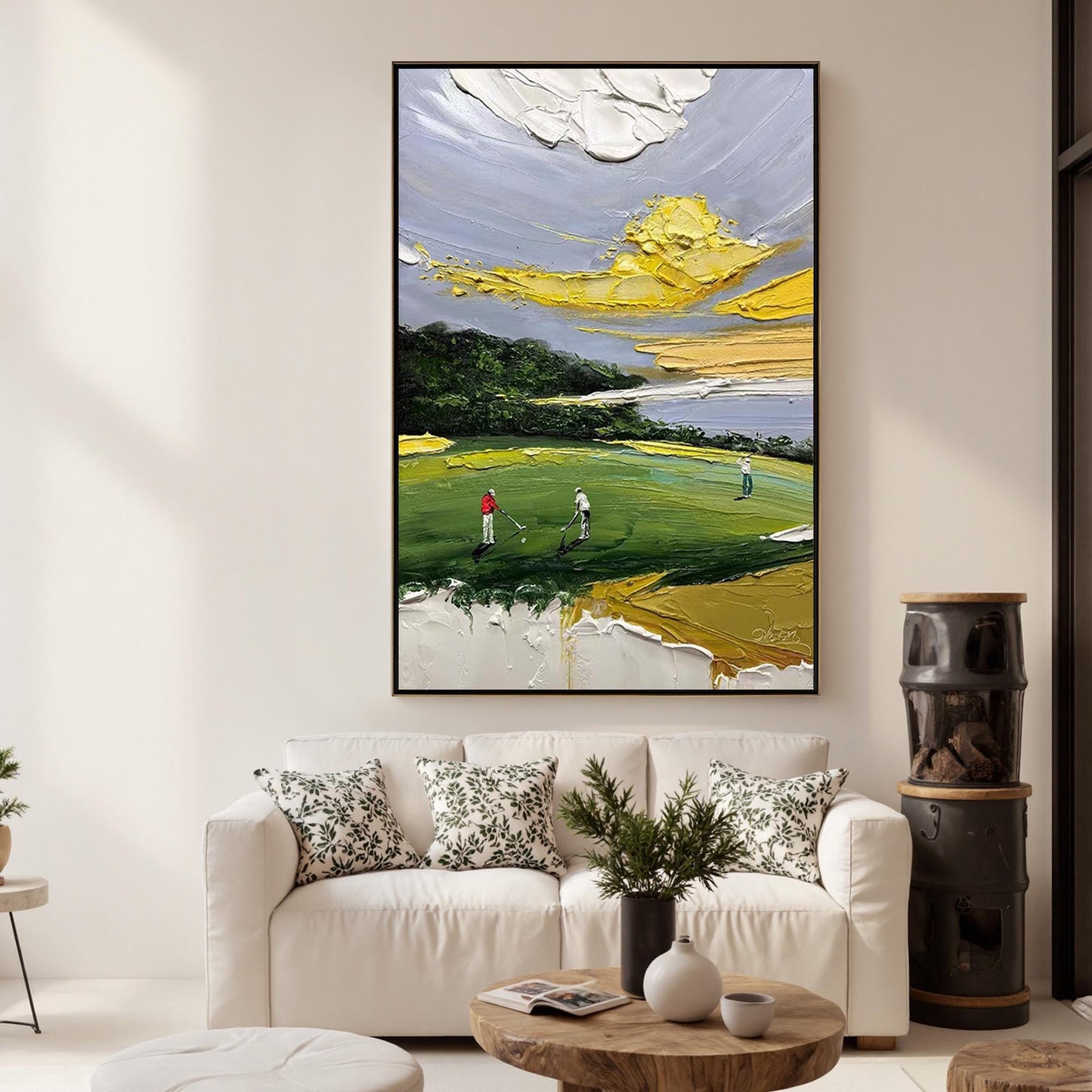 Impasto Golf Course Figure Portrait Wall Art – Textured Sports Painting