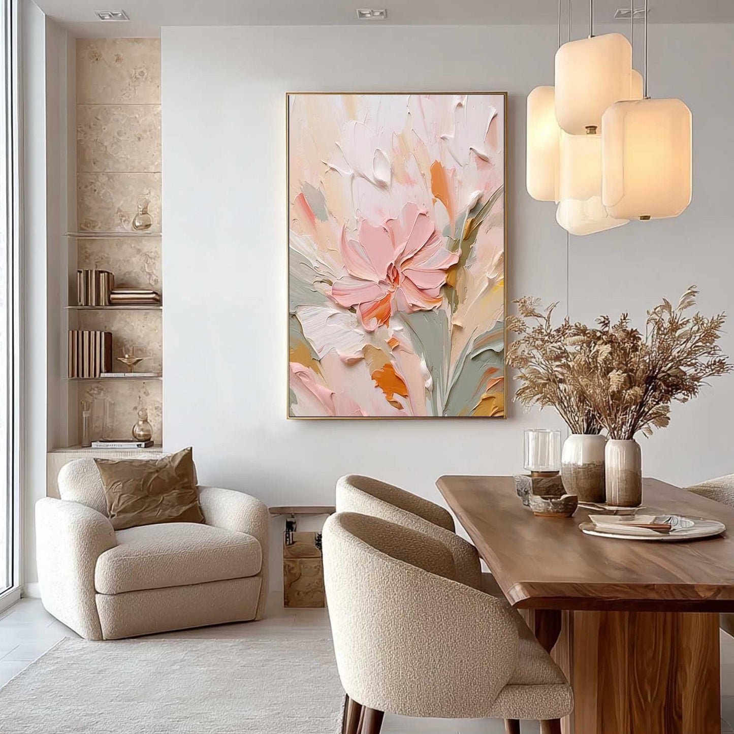 Textured Floral Wall Art – Textured Floral Oil Painting, Soft Pastel Botanical Artwork, Ready to Hang