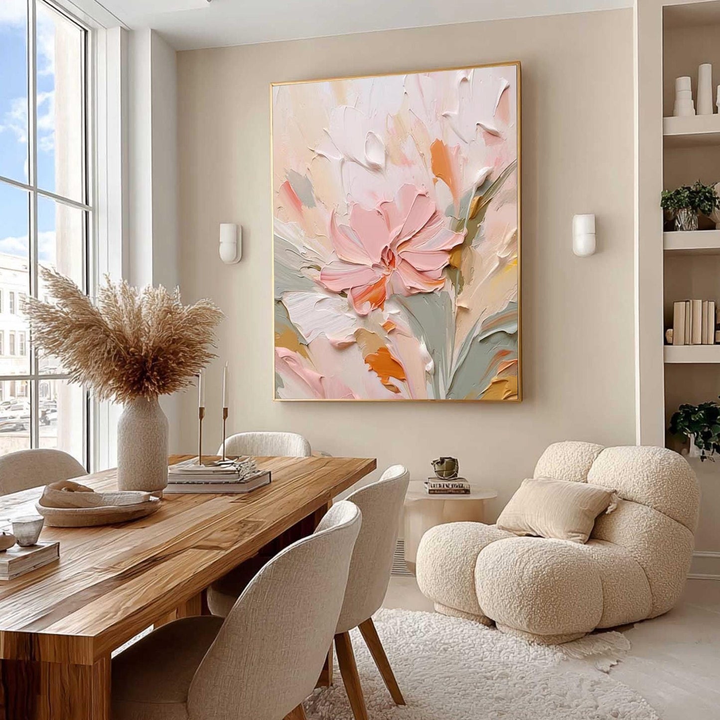 Textured Floral Oil Painting, Soft Pastel Botanical Artwork, Ready to Hang – Floral Wall Art | Textured Oil Painting, view 2