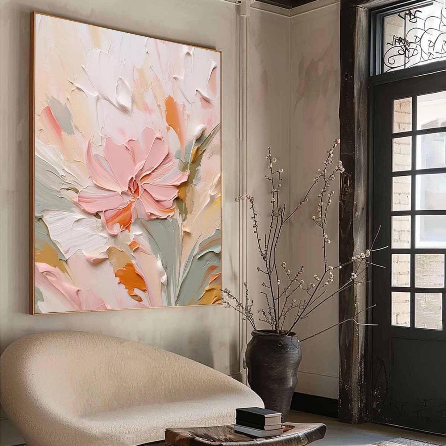 Textured Floral Oil Painting, Soft Pastel Botanical Artwork, Ready to Hang – Floral Wall Art | Textured Oil Painting, view 3