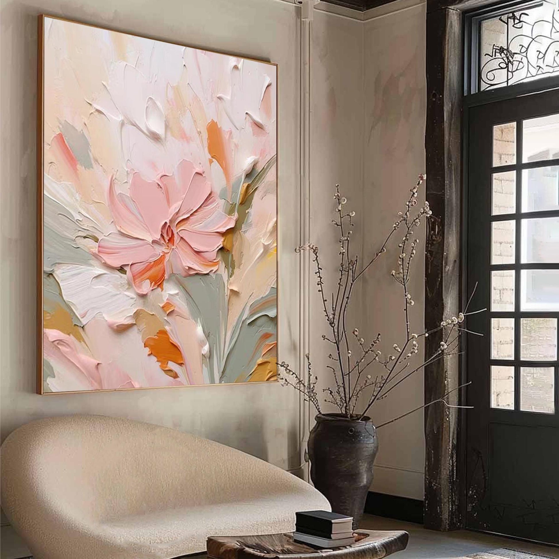 Textured Floral Oil Painting, Soft Pastel Botanical Artwork, Ready to Hang – Floral Wall Art | Textured Oil Painting, view 3