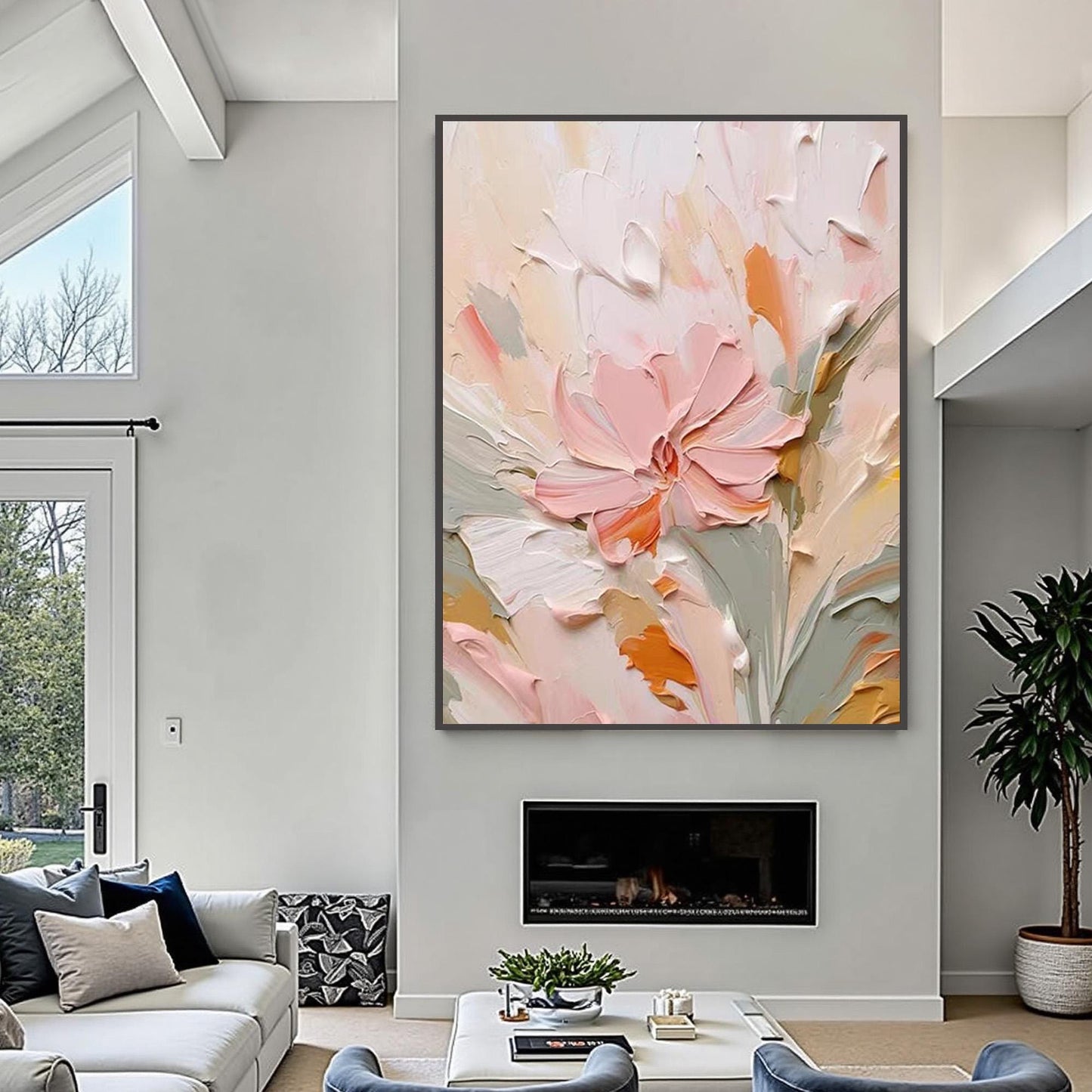 Textured Floral Wall Art – Textured Floral Oil Painting, Soft Pastel Botanical Artwork, Ready to Hang