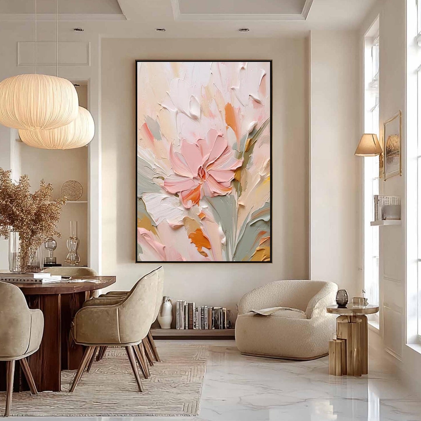 Textured Floral Oil Painting, Soft Pastel Botanical Artwork, Ready to Hang – Floral Wall Art | Textured Oil Painting, view 1