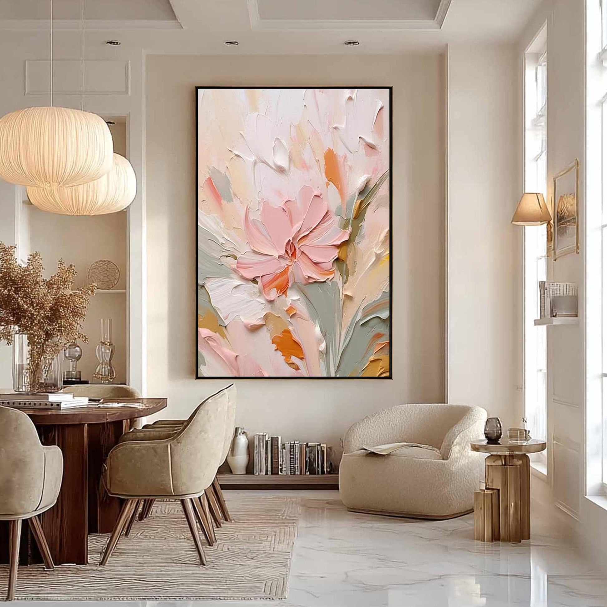 Textured Floral Oil Painting, Soft Pastel Botanical Artwork, Ready to Hang – Floral Wall Art | Textured Oil Painting, view 1