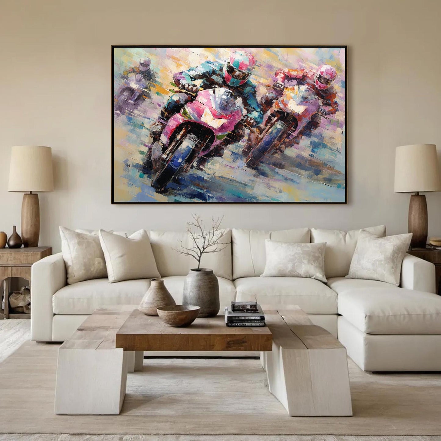 Colorful Abstract Motorcycle Oil Painting – Dynamic Motorcycle