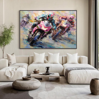 Colorful Abstract Motorcycle Oil Painting – Dynamic Motorcycle