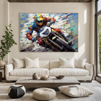 Dynamic Motorcycle Racing Oil Painting – Vibrant Motorcycle