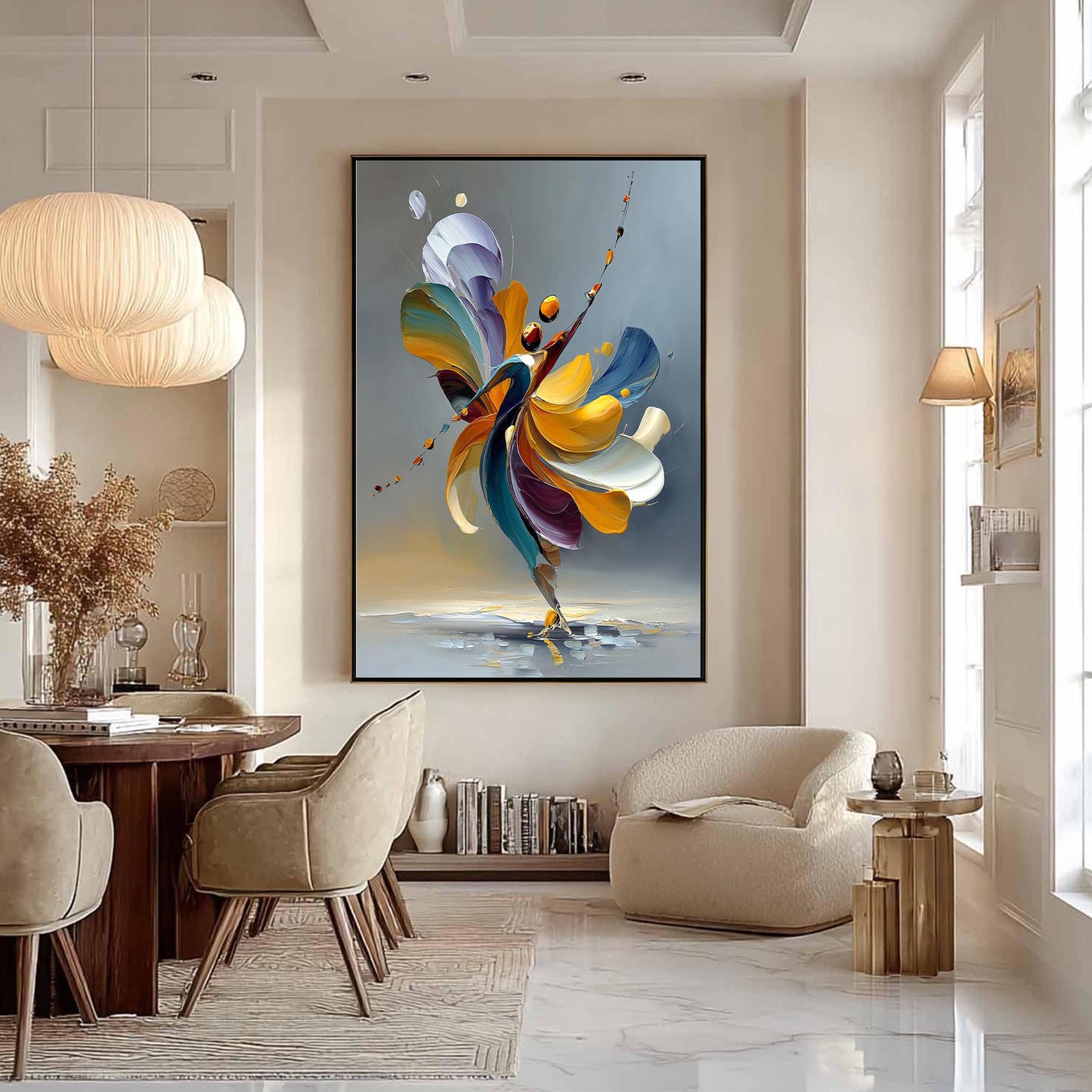 Abstract Couple Figure Portrait Wall Art – Dancer Oil Painting