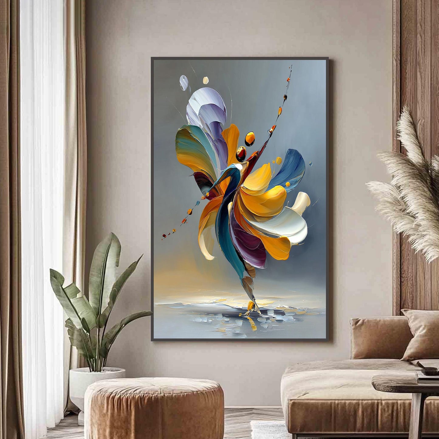 Abstract Couple Figure Portrait Wall Art – Dancer Oil Painting