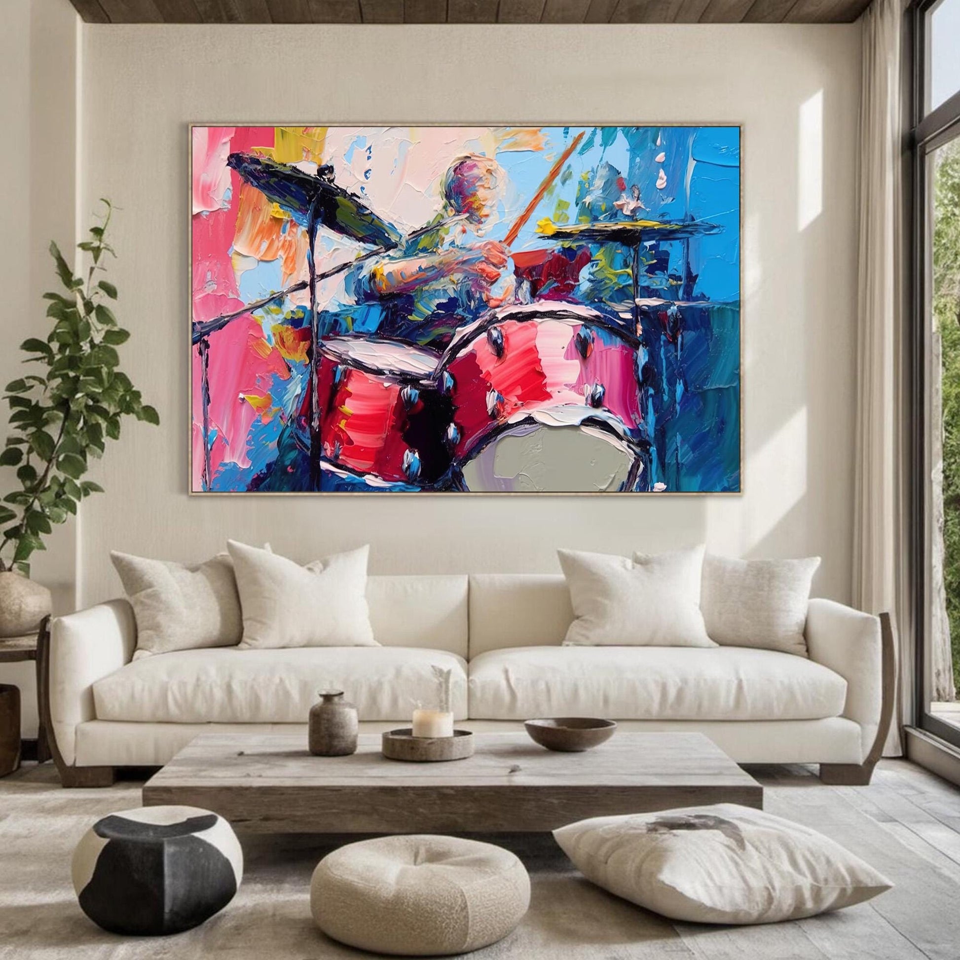 Vibrant Drummer – Colorful Abstract Wall Art | Oil Painting, view 4