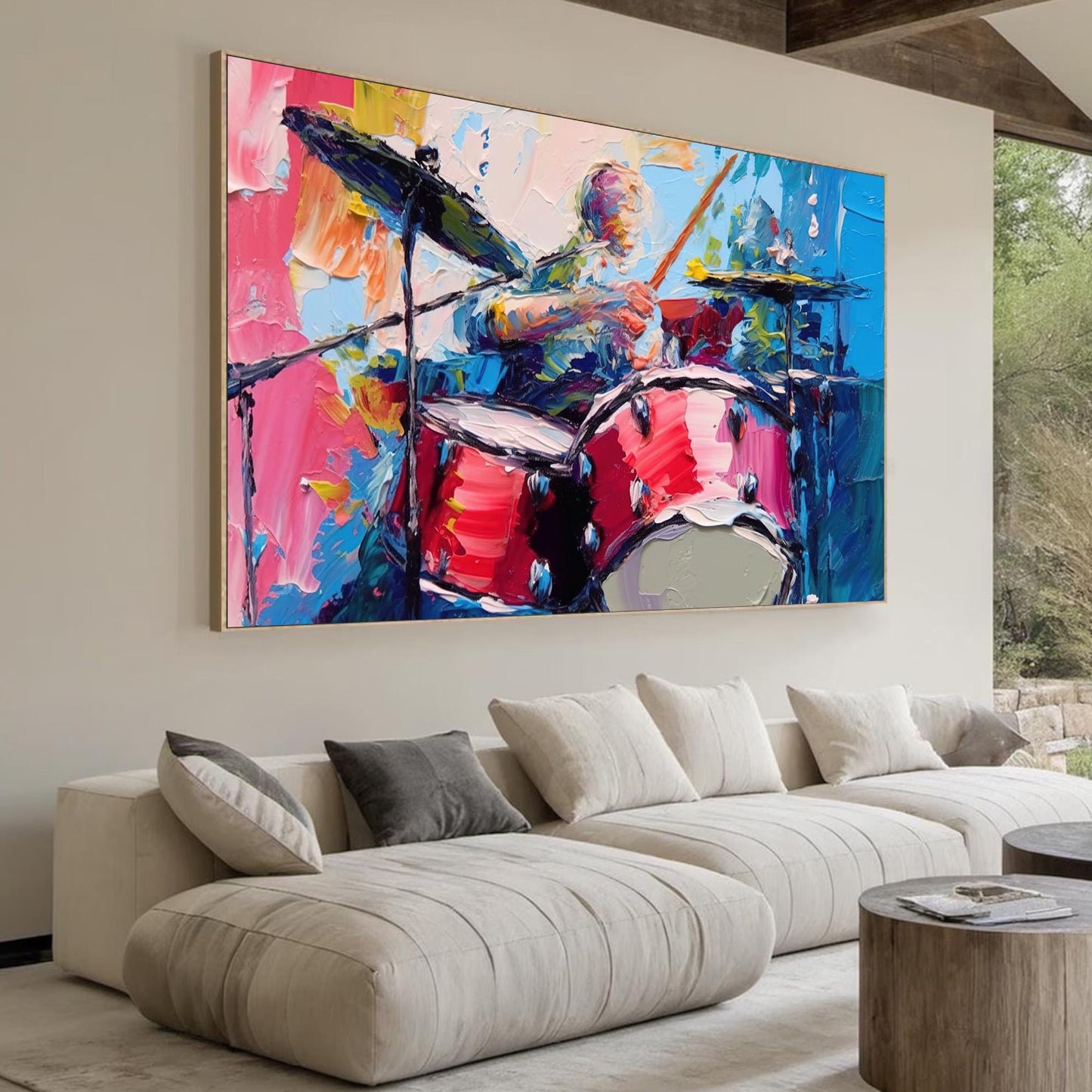 Vibrant Drummer – Colorful Abstract Wall Art | Oil Painting, view 3