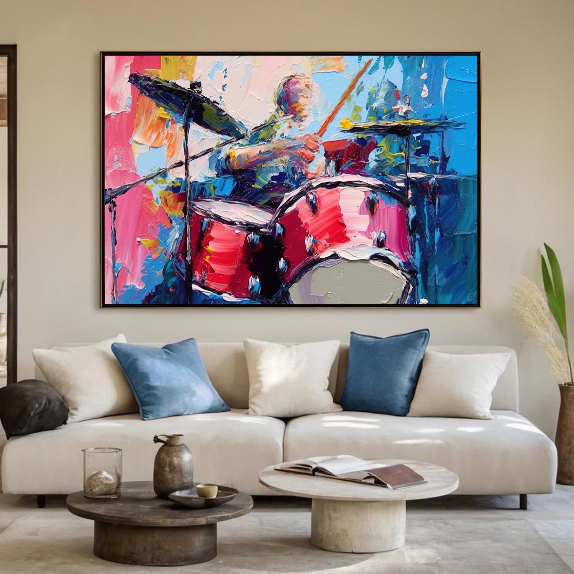 Vibrant Drummer – Colorful Abstract Wall Art | Oil Painting, view 1