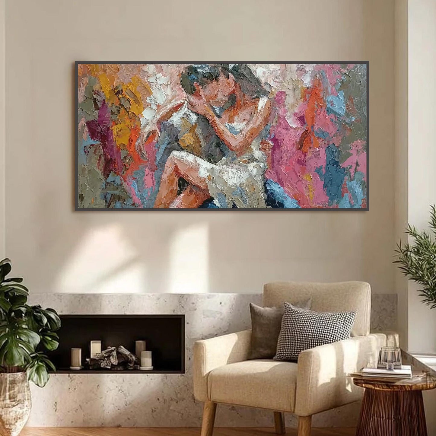 Colorful Abstract Couple Figure Portrait Wall Art – Romantic