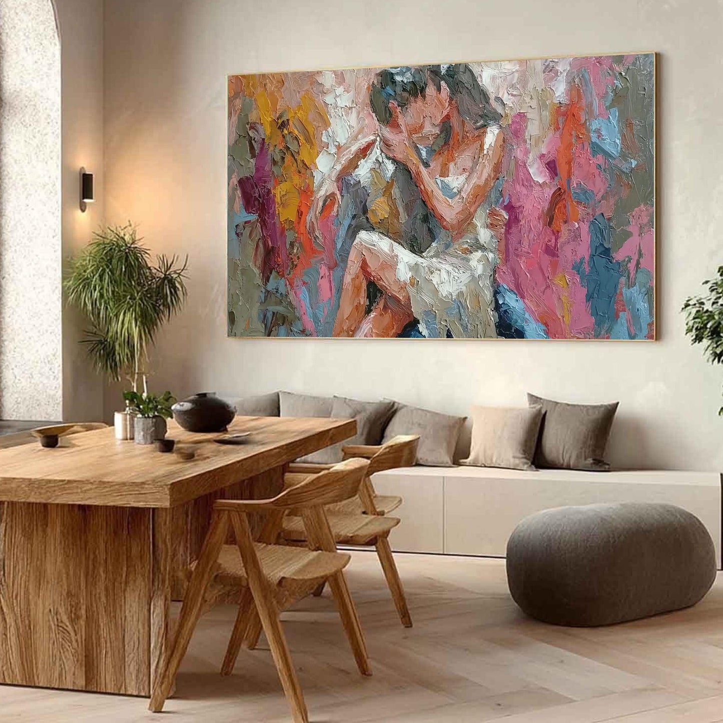 Romantic – Colorful Couple Figure Portrait Wall Art | Abstract Oil Painting, view 3