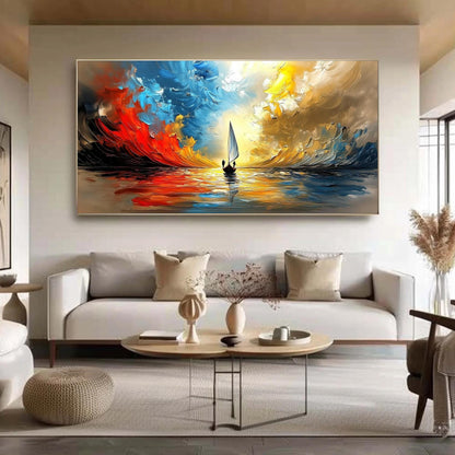 Vibrant Sailboat – Colorful Sailboat Seascape Wall Art | Oil Painting, view 4