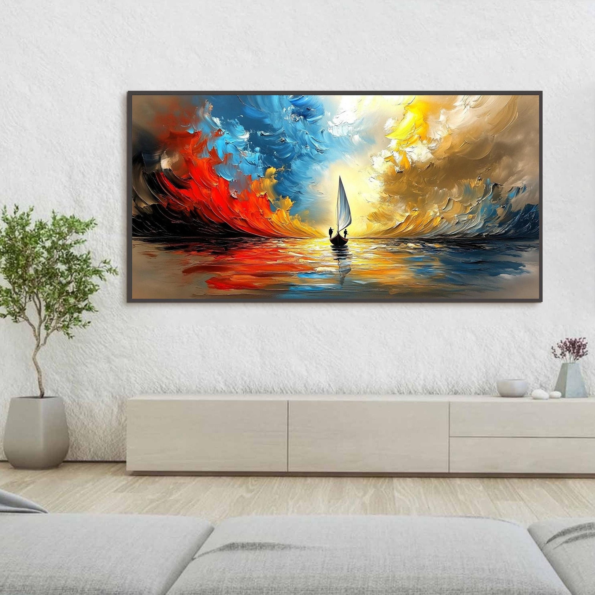 Vibrant Sailboat – Colorful Sailboat Seascape Wall Art | Oil Painting, view 1