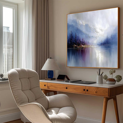 Abstract Mountain Lake Oil Painting, Tranquil Landscape Wall Art – Lake Landscape Wall Art | Abstract Oil Painting, view 3