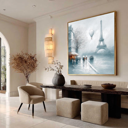 Paris Rainy Street – Grey and White Cityscape City Architecture Wall Art | Oil Painting, view 3