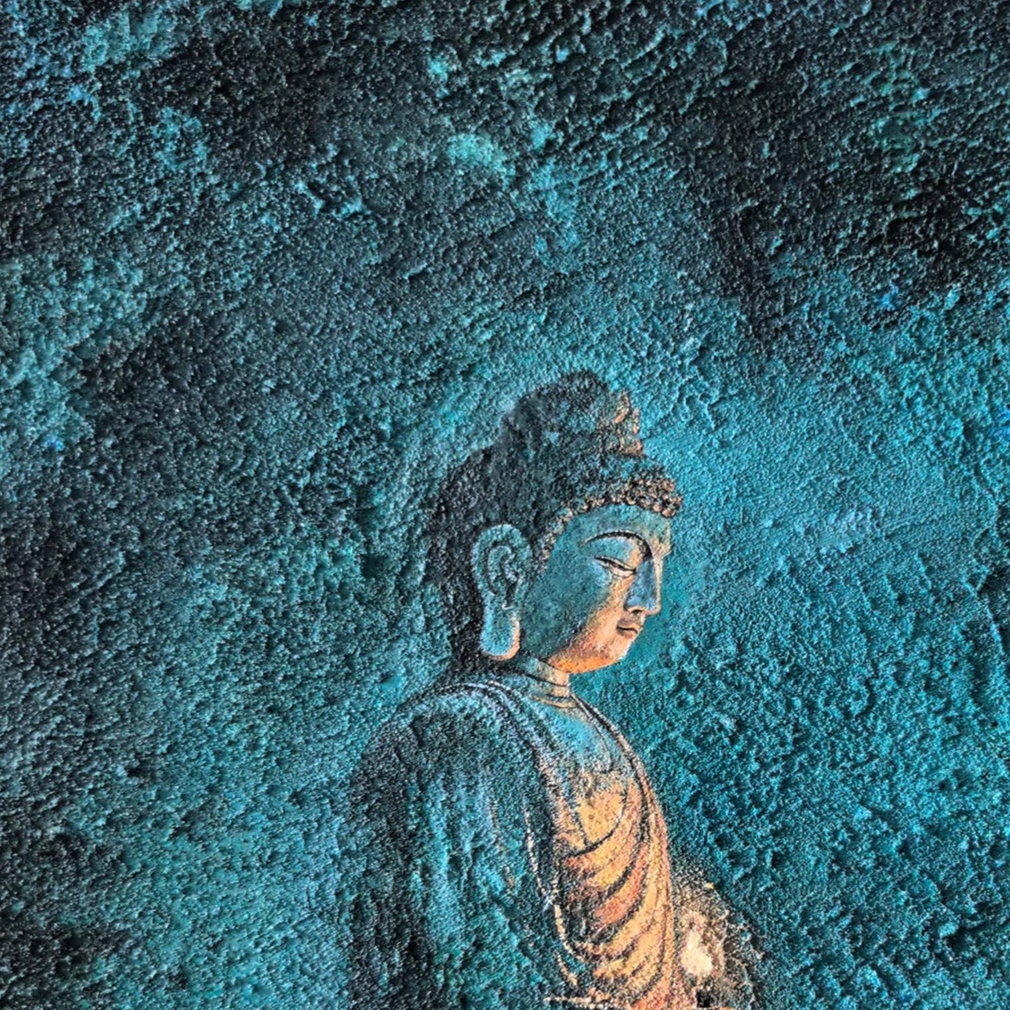 Textured Buddha Oil Painting, Deep Blue Abstract Spiritual Art – Blue Abstract Wall Art | Textured Oil Painting, view 5