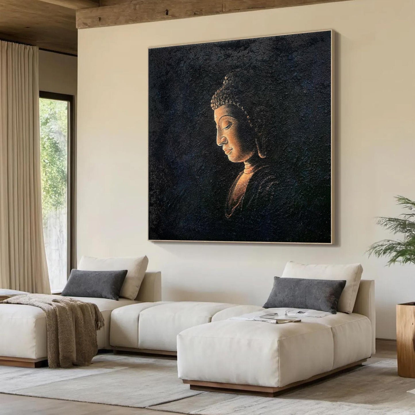 Textured Black Buddha Oil Painting, Tranquil Asian Wall Art – Black Abstract 3D Texture Wall Art | Textured Oil Painting, vie