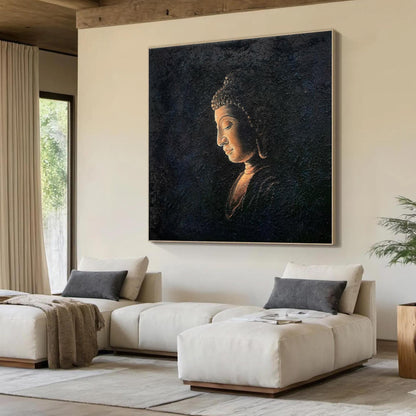 Textured Black Buddha Oil Painting, Tranquil Asian Wall Art – Black Abstract 3D Texture Wall Art | Textured Oil Painting, vie