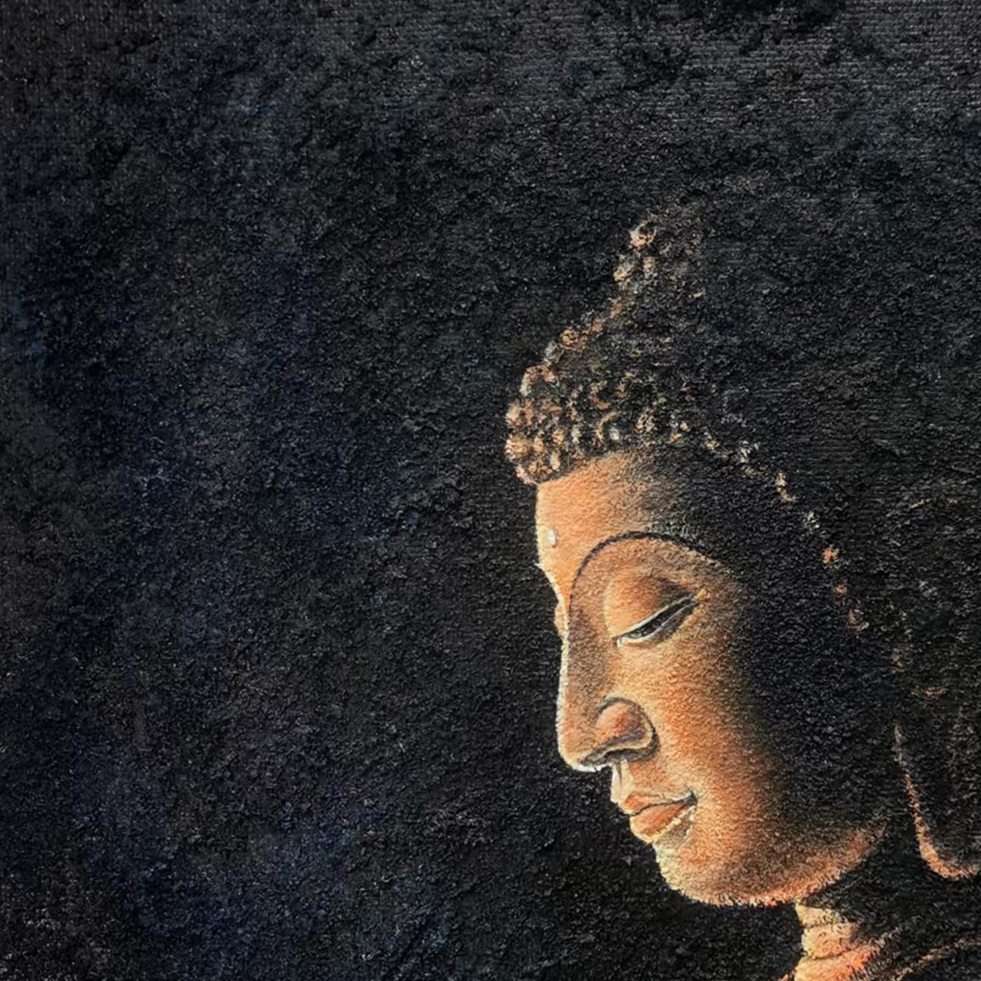 Textured Black Buddha Oil Painting, Tranquil Asian Wall Art – Black Abstract 3D Texture Wall Art | Textured Oil Painting, vie