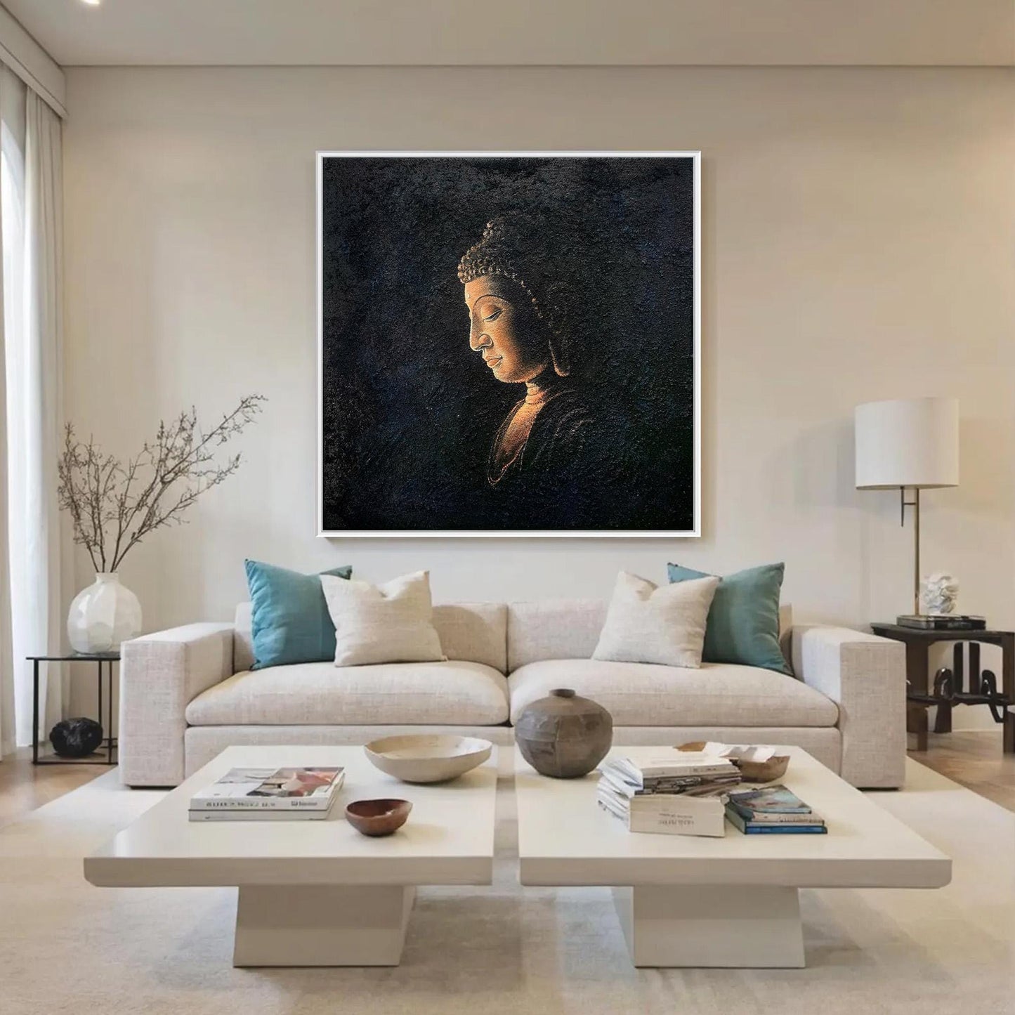 Textured Black Buddha Oil Painting – 3D Texture Wall Art