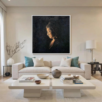 Textured Black Buddha Oil Painting – 3D Texture Wall Art
