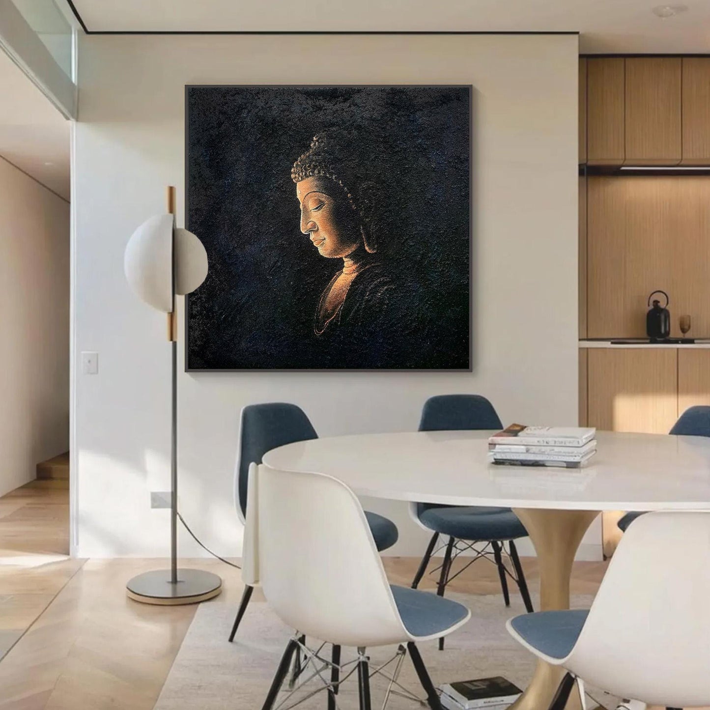 Textured Black Buddha Oil Painting – 3D Texture Wall Art