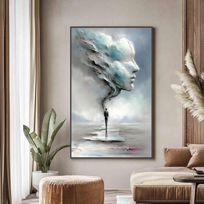 Surreal Man in Cloud Face Textured Figure Portrait Wall Art