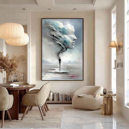Surreal Man in Cloud Face Textured Figure Portrait Wall Art