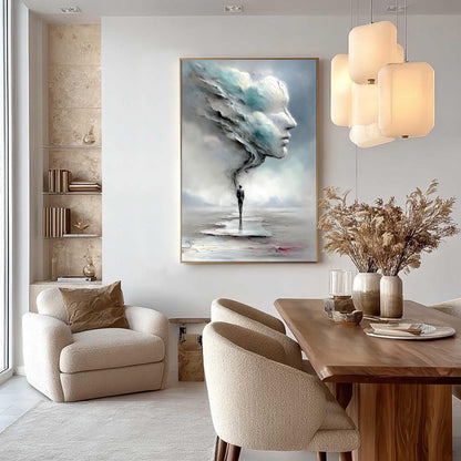 Surreal Man in Cloud Face Textured Figure Portrait Wall Art
