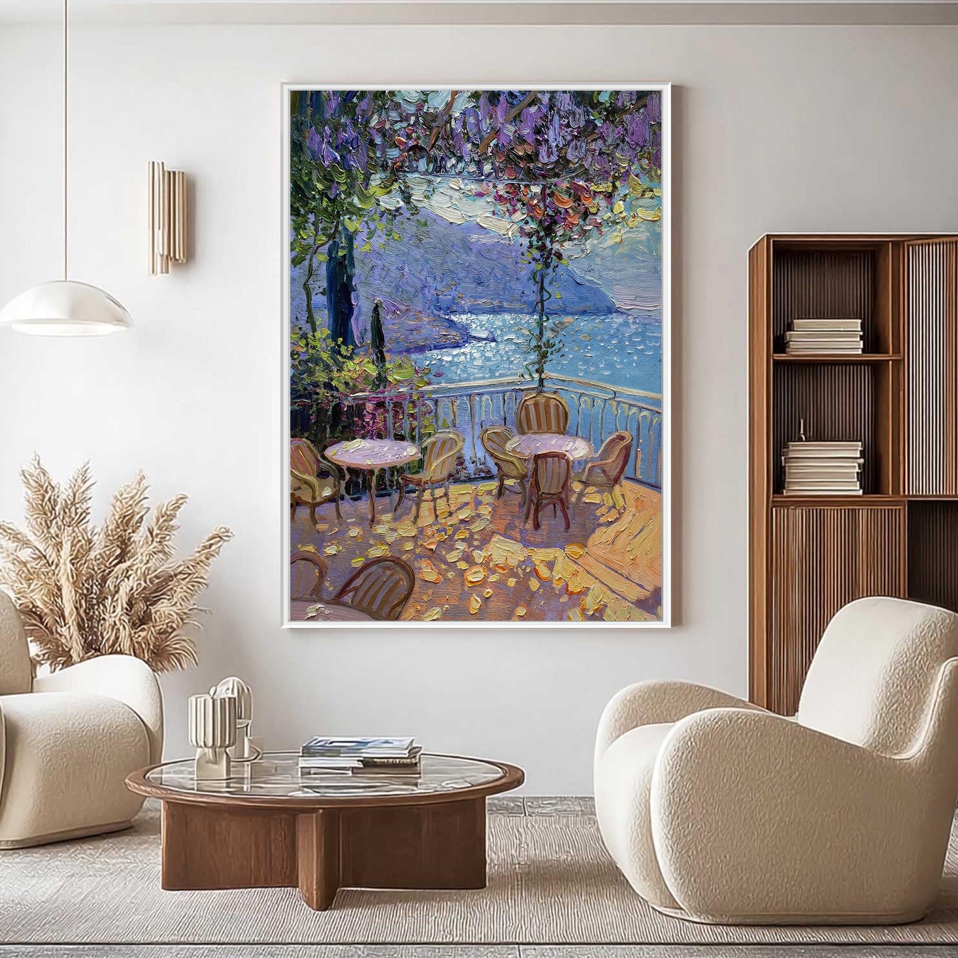 Wisteria Balcony – Green and Gold Wisteria Floral Wall Art | Oil Painting, view 2
