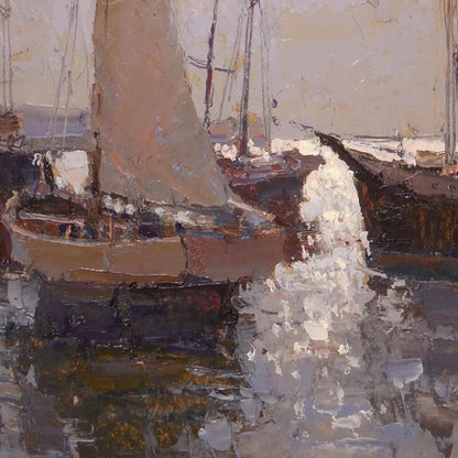 Grey and Brown Impressionist Textured Sailboat 3D Texture Wall Art