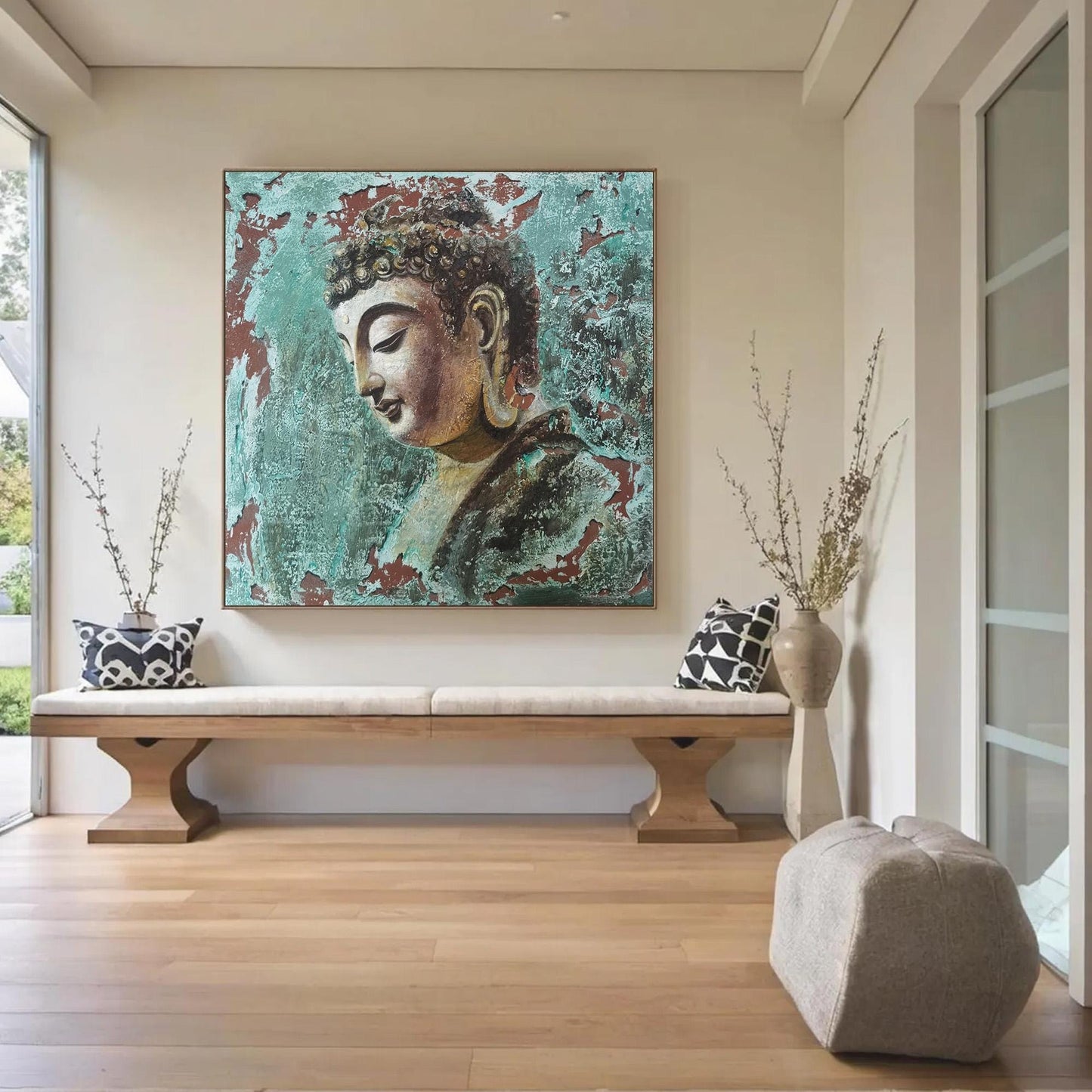 Black Textured Abstract 3D Texture Wall Art – Textured Buddha Oil Painting, Serene Meditation Wall Art, Tranquil Spiritual Artwork
