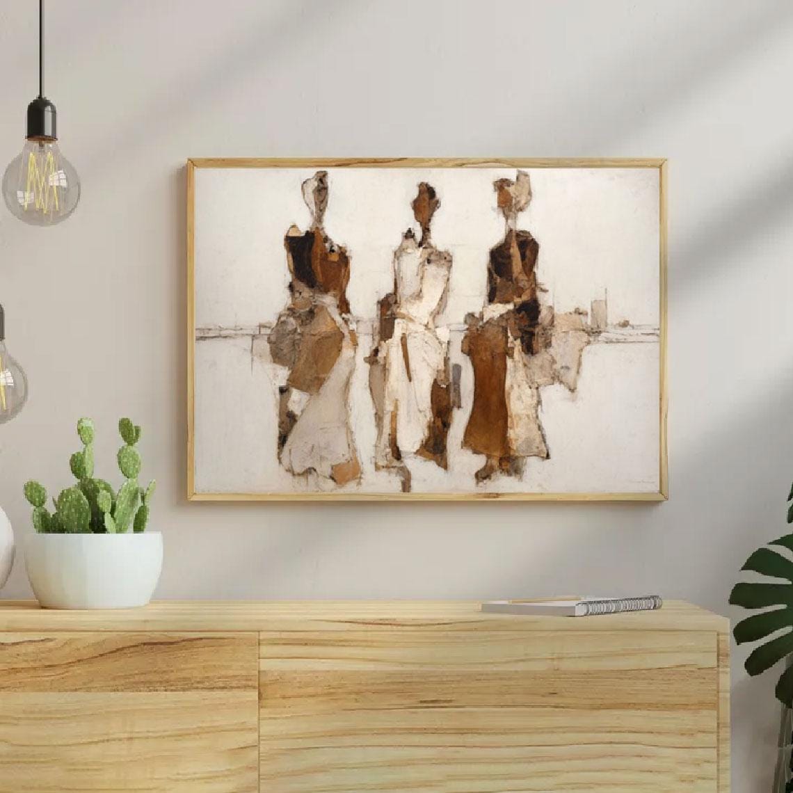 Minimalist Figurative Painting, Brown Beige Textured Wall Art