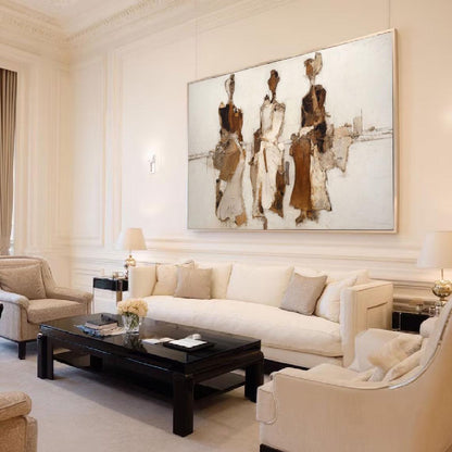Minimalist Figurative Painting, Brown Beige Textured Wall Art