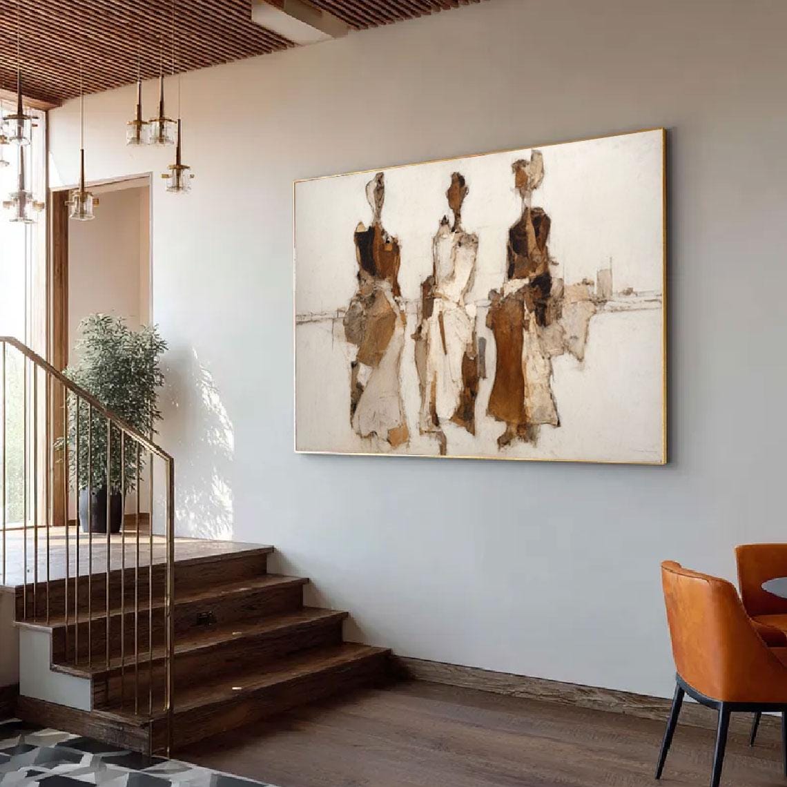 Minimalist Figurative Painting, Brown Beige Textured Wall Art