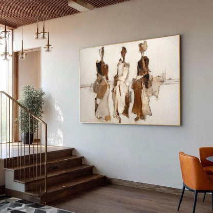 Minimalist Figurative Painting, Brown Beige Textured Wall Art