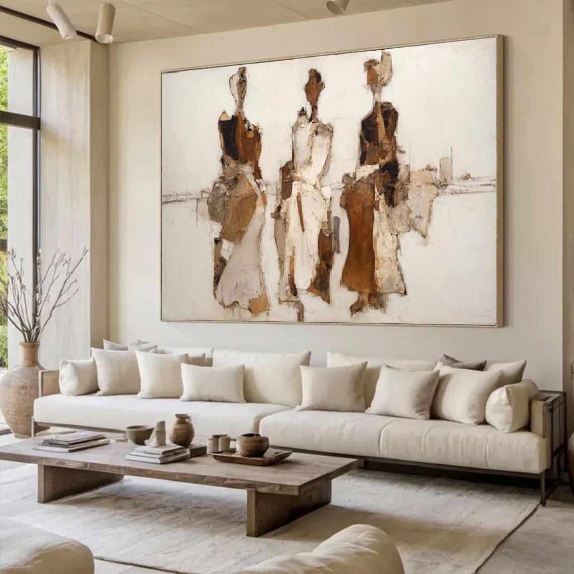 Minimalist Figurative Painting, Brown Beige Textured Wall Art