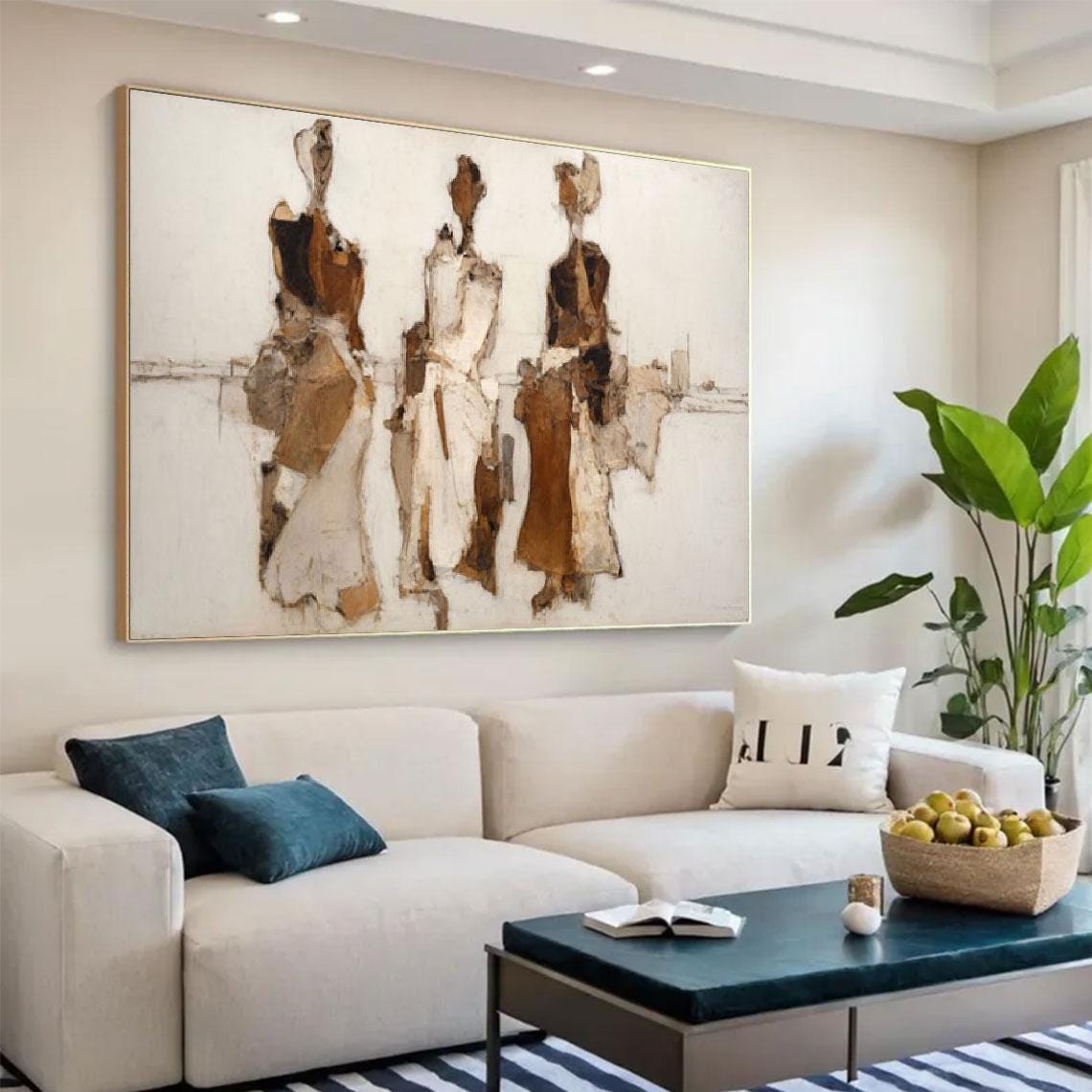 Minimalist Figurative Painting, Brown Beige Textured Wall Art