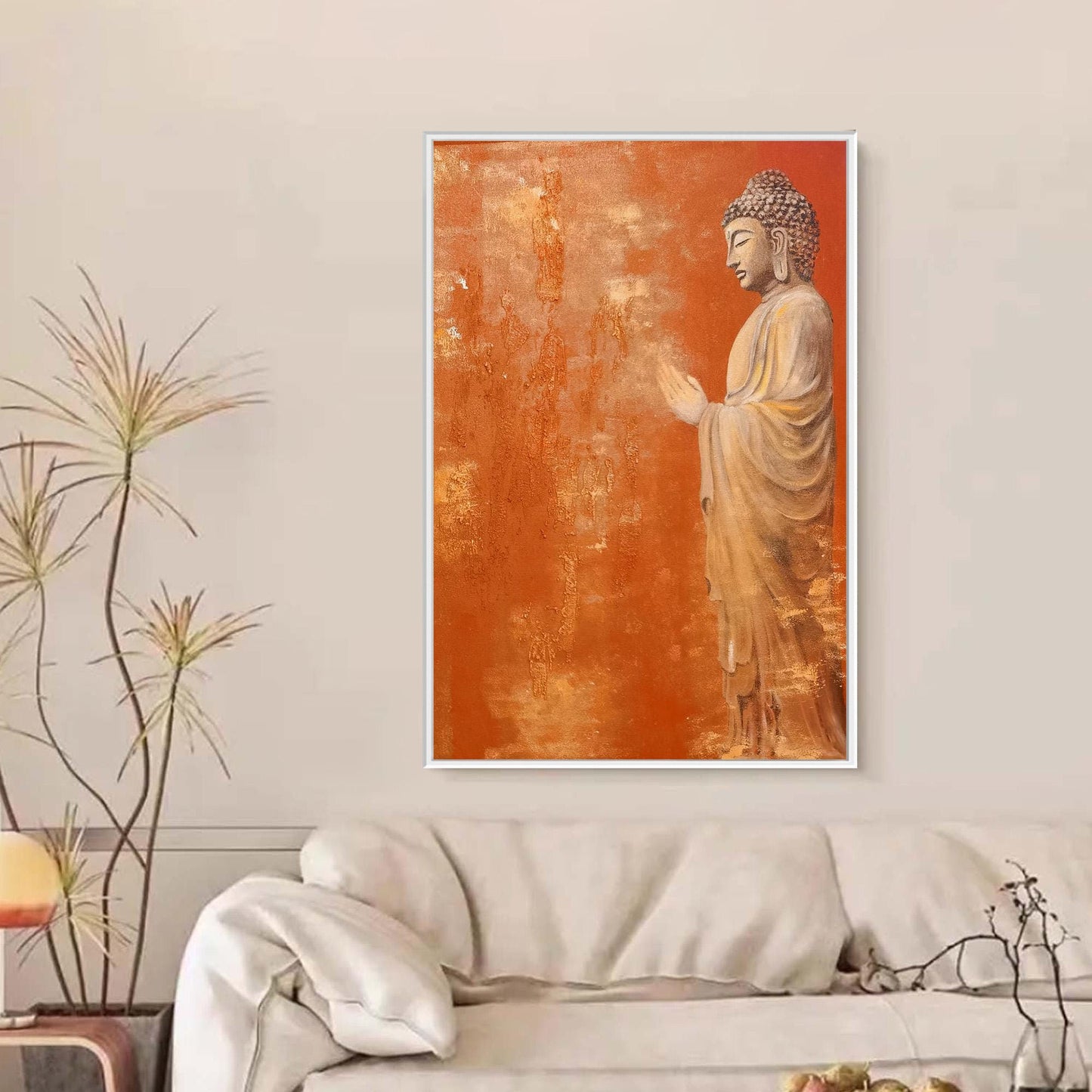 Warm Orange Buddha Oil Painting – Spiritual Buddha